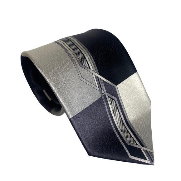 100% Silk Tie by Pierre Cardin - Black, Gray and Silver Pattern Design Wedding - Picture 1 of 9